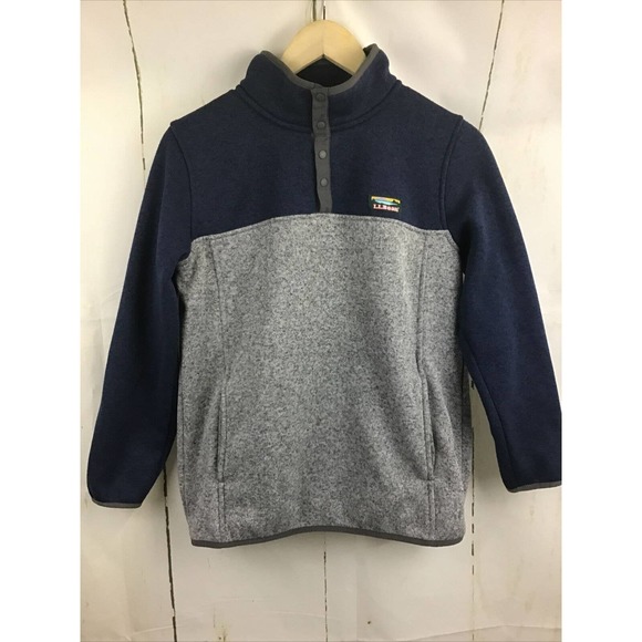 LL BEAN Boy’s Blue/Gray Colorblock 1/4 Snap Fleece Pullover Sweater Sz. XL 18 - Picture 1 of 16